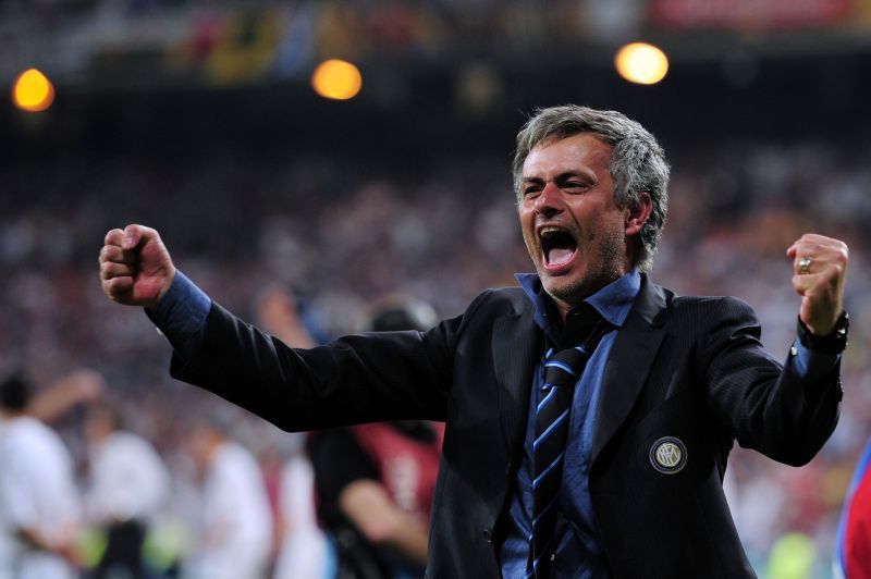 Jose Mourinho celebrates UEFA Champions League success with Inter in 2010