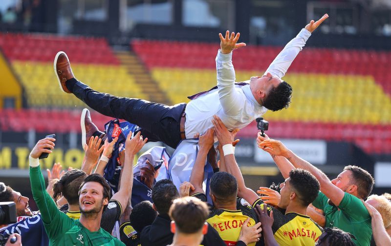 Watford celebrating their return to the Premier League