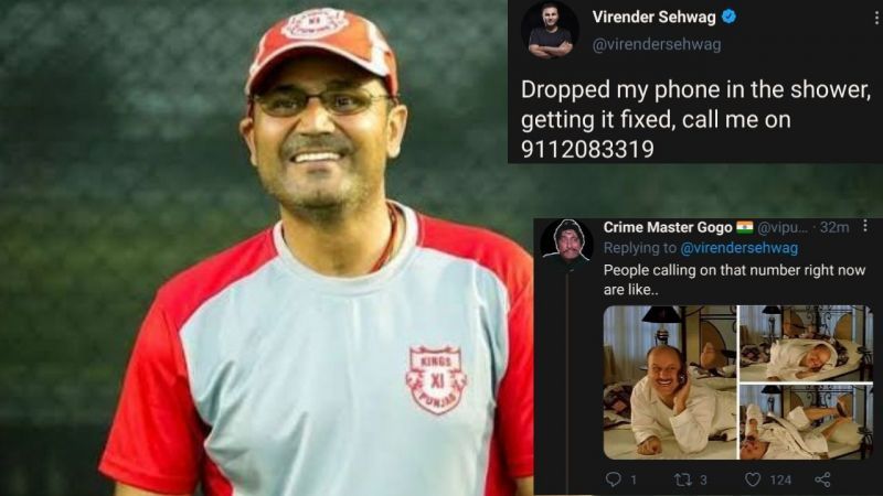 Virender Sehwag asked his followers to call on his phone after he dropped it while taking a shower