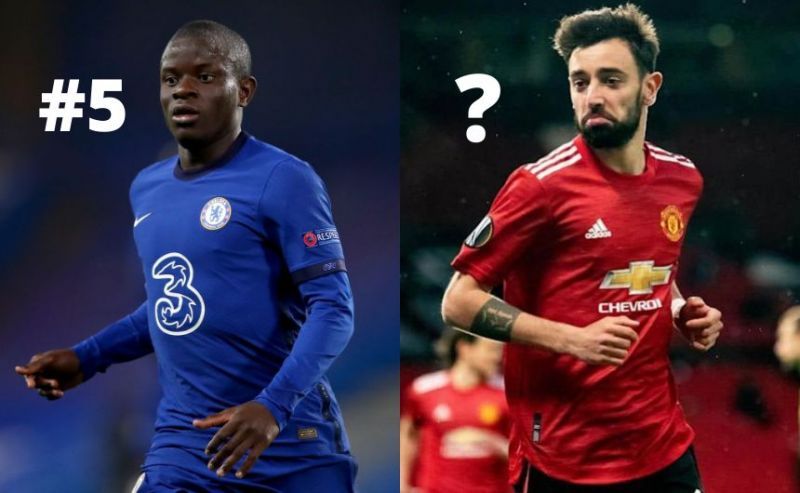 N&#039;Golo Kante and Bruno Fernandes