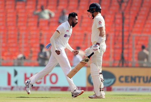 Mohammed Siraj celebrates after picking Joe Root's wicket