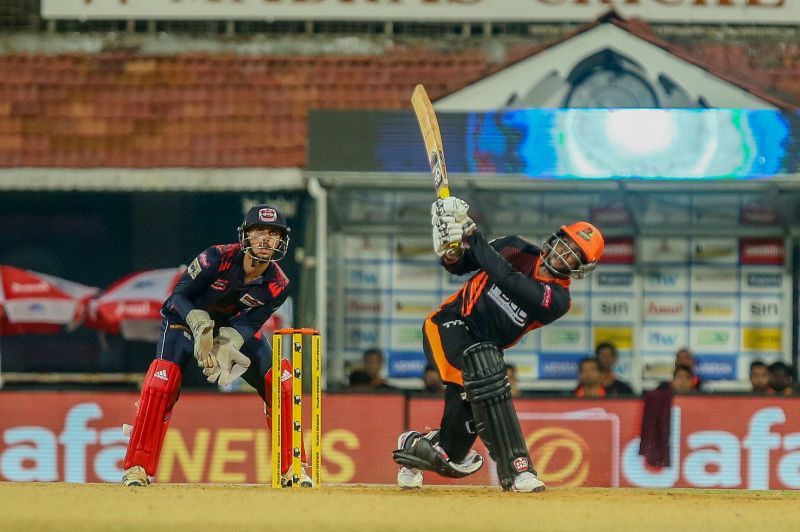 Nidhish from Ruby Trichy Warriors in action (Image Courtesy- TNPL Media)