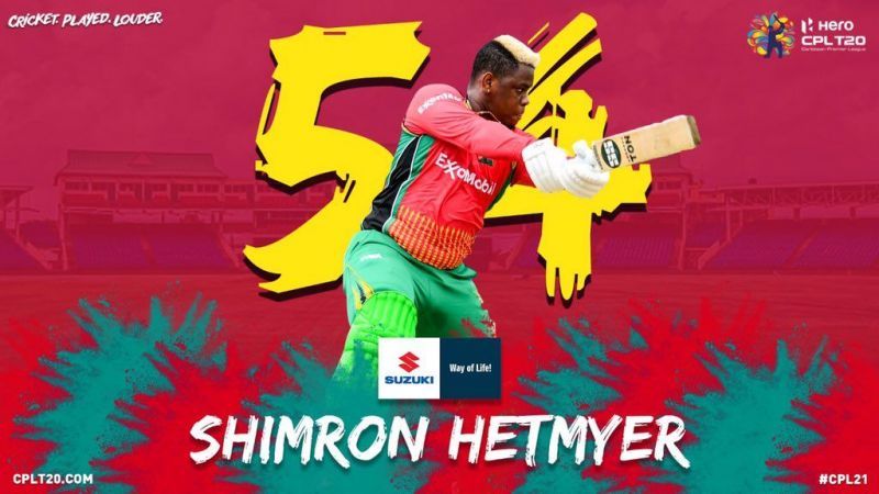 &lt;a href=&#039;https://www.sportskeeda.com/player/shimron-hetmyer&#039; target=&#039;_blank&#039; rel=&#039;noopener noreferrer&#039;&gt;Shimron Hetmyer&lt;/a&gt; scored an impressive half-century in the first match of CPL 2021 (Pic: @CPL Twitter)