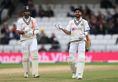 Cheteshwar Pujara and Virat Kohli at Headingley. Pic: Getty Images