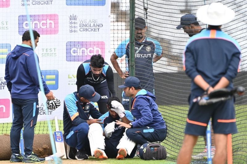 Mayank Agarwal was hit on the helmet during a practice session. Pic: Twitter