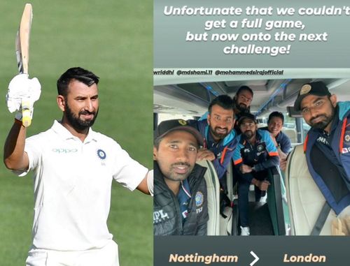 Cheteshwar Pujara with his teammates