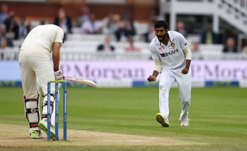 Jasprit Bumrah celebrates after picking up Joe Root's wicket