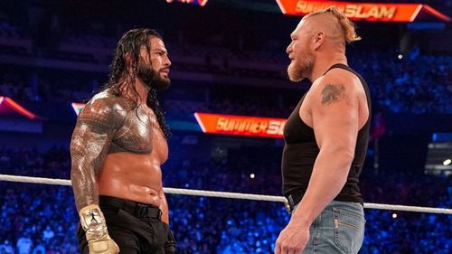 Roman Reigns and Brock Lesnar at WWE SummerSlam 2021