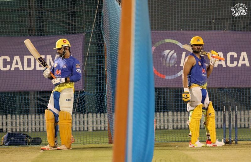 MS Dhoni and Suresh Raina train ahead of the second phase of IPL 2021 (Credit: IPL) 
