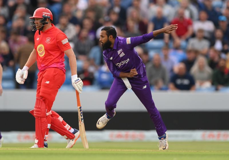 Superchargers bowler Adil Rashid in action during The Hundred.. Pic: Getty Images