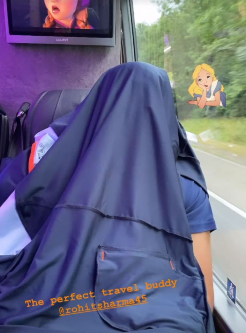 Rohit Sharma having a power nap during Team India's bus journey.