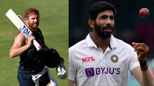 Jonny Bairstow and Jasprit Bumrah (R)