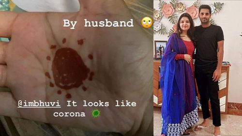 Bhuvneshwar Kumar applied Mehendi to his wife recently