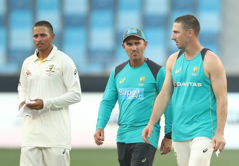 Usman Khawaja, Justin Langer, and Shaun Marsh. (Credits: Twitter)