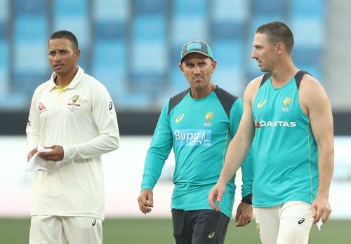 Usman Khawaja, Justin Langer, and Shaun Marsh. (Credits: Twitter)