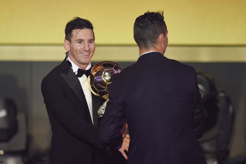 Lionel Messi and Cristiano Ronaldo at the 2015 FIFA Ballon d&#039;Or Gala