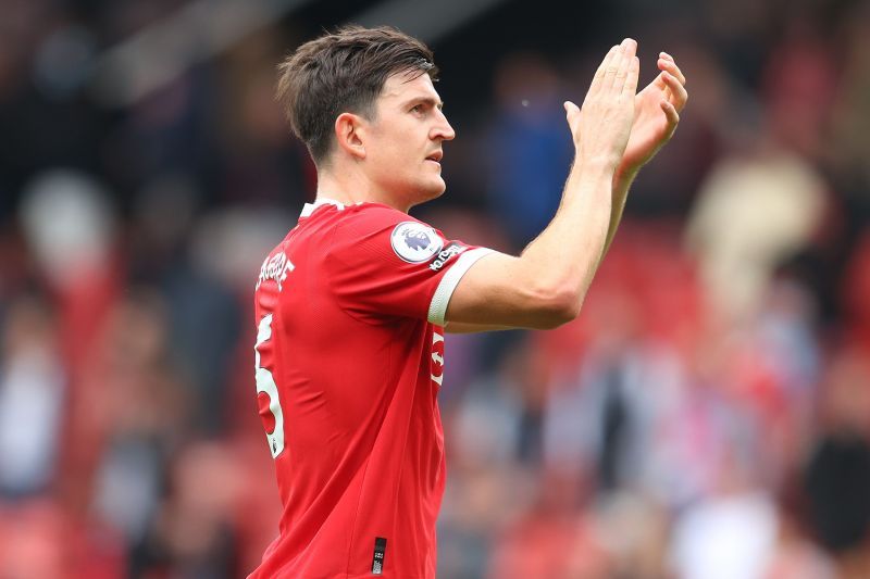 Harry Maguire applauds the fans after a Premier League match