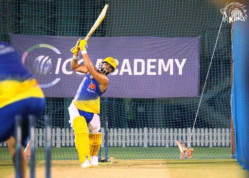 Suresh Raina in action during CSK's practice session