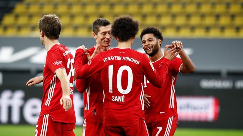 Serge Gnabry, Leroy Sane and Robert Lewandowski (from right to left)