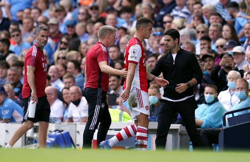 Granit Xhaka was sent off for a reckless challenge against Manchester City.