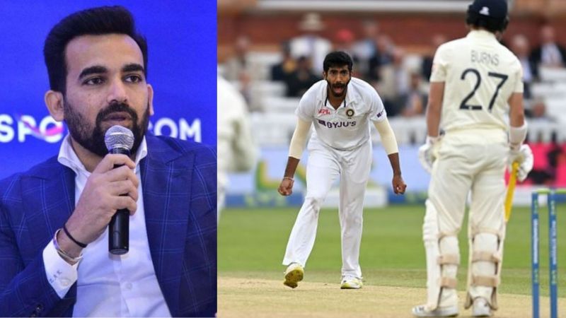 Zaheer Khan (L) and Jasprit Bumrah giving out a roar at Lord&#039;s on Monday (R)