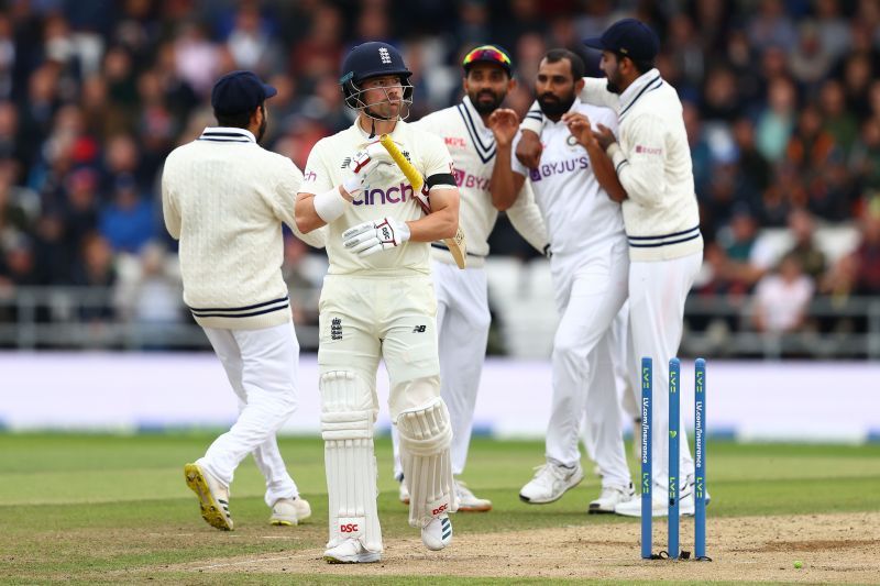 Team India celebrate the wicket of Rory Burns on Day 2 at Headingley. Pic: Getty Images
