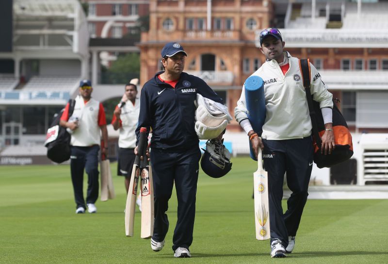 Sreesanth (right) with Sachin Tendulkar during India's tour of England in 2011