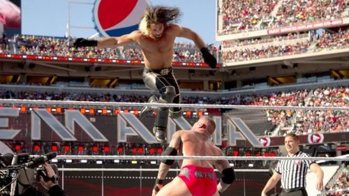 Randy Orton's RKO on Seth Rollins at WrestleMania 31