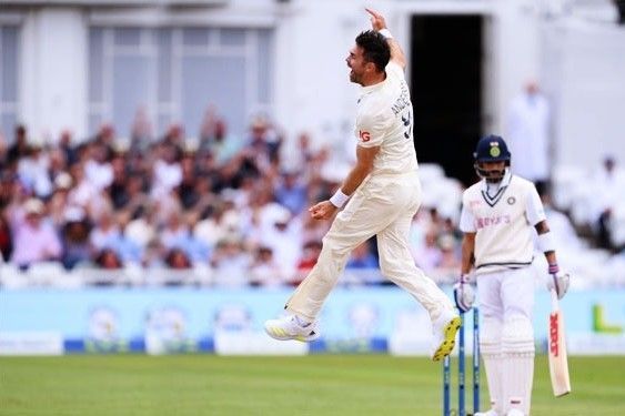 Anderson celebrates after snaring Kohli for the first time in seven years