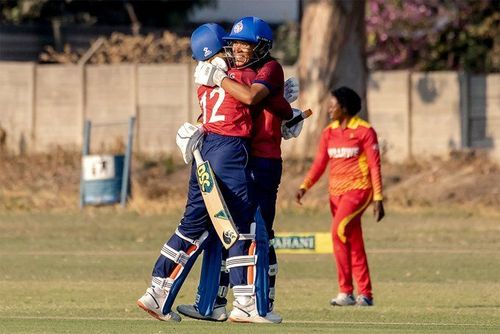 Thailand Women celebrate their win in the fourth unofficial One Day game. (Image Credits: Zimbabwe Women Cricket)