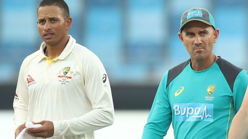 Usman Khawaja (L) and Justin Langer