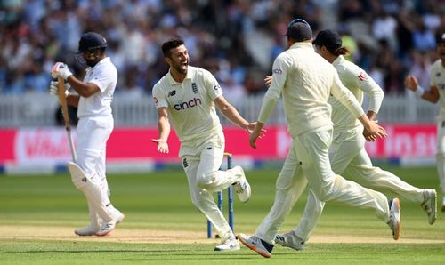 Mark Wood celebrates dismissing Rohit Sharma during the Lord's Test. Pic: Getty Images