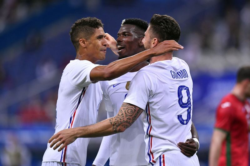 Raphaël Varane with international and club teammate Paul Pogba, France v Bulgaria - Friendly