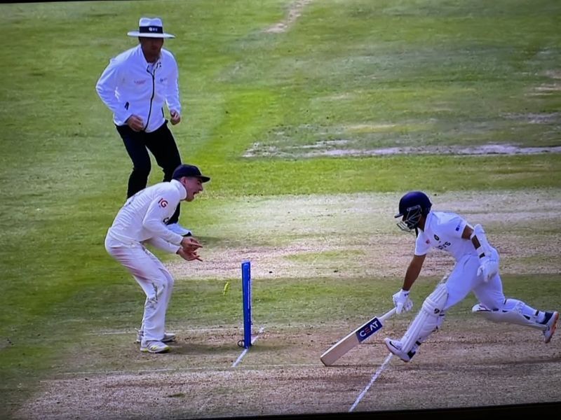 Ajinkya Rahane was run out by a direct hit. Pic: Twitter