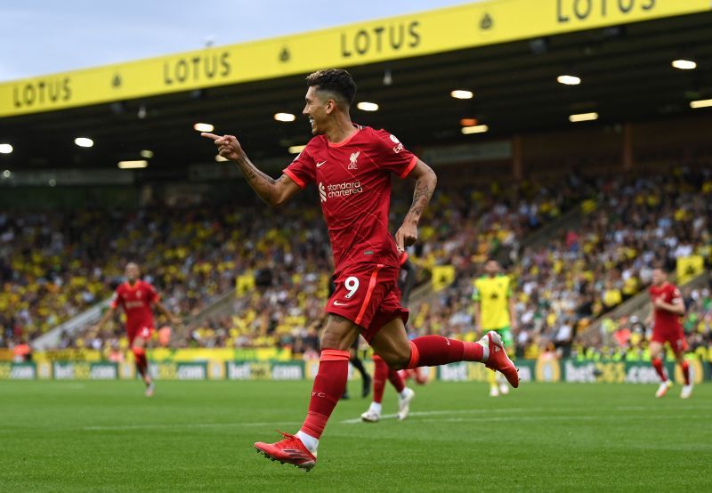 Roberto Firmino exults after scoring against Norwich City.