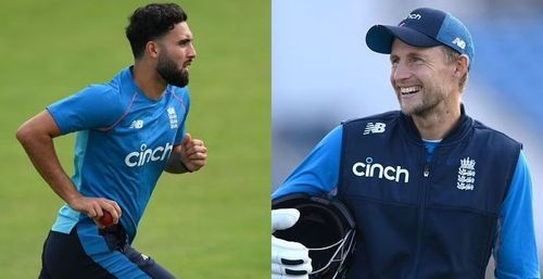 Saqib Mahmood (left) and Joe Root. Pic: Getty Images