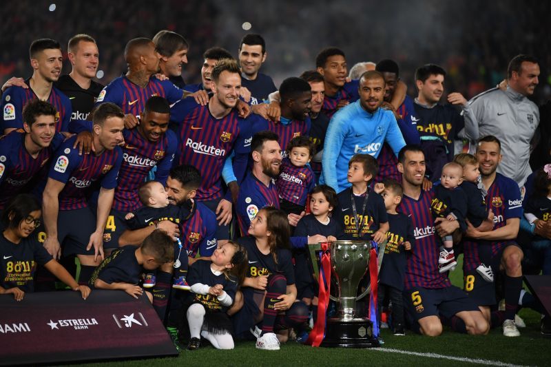 FC Barcelona with their latest La Liga trophy in 2019