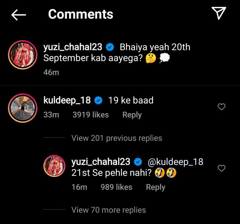 Yuzvendra Chahal replied to Kuldeep Yadav after the latter tried to pull his leg on Instagram