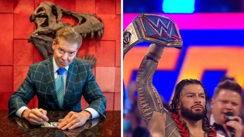 Vince McMahon (left); Roman Reigns (right)