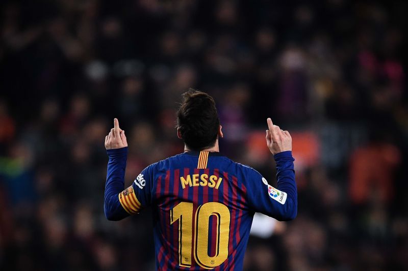Messi with his signature celebration