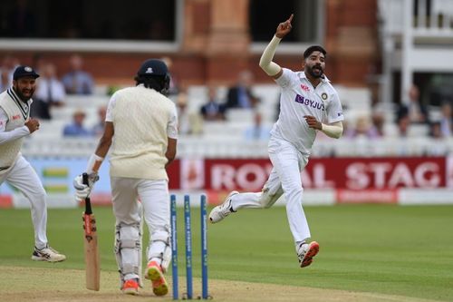 Haseeb Hameed of England is bowled first ball by Mohammed Siraj of India on Day 2 at Lord’s. Pic: Getty Images