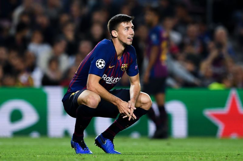 A dejected Lenglet looks up during Barcelona's UCL campaign