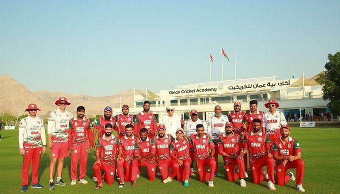 Oman national cricket team at the Oman Cricket Academy.