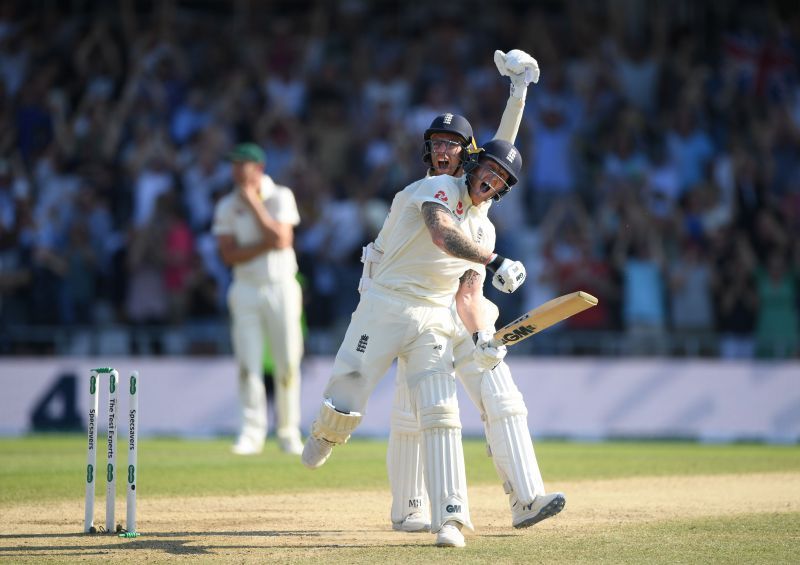 Ben Stokes and Jack Leach celebrate the historic Test win at Leeds in 2019.