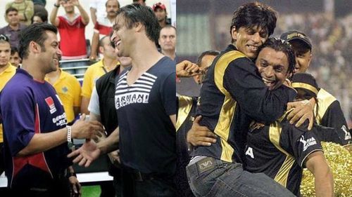 Shoaib Akhtar with Salman Khan (L) and Shah Rukh Khan (R). (PC: Twitter)