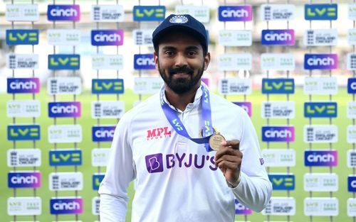 KL Rahul flaunting his Player of the Match medal on Monday.