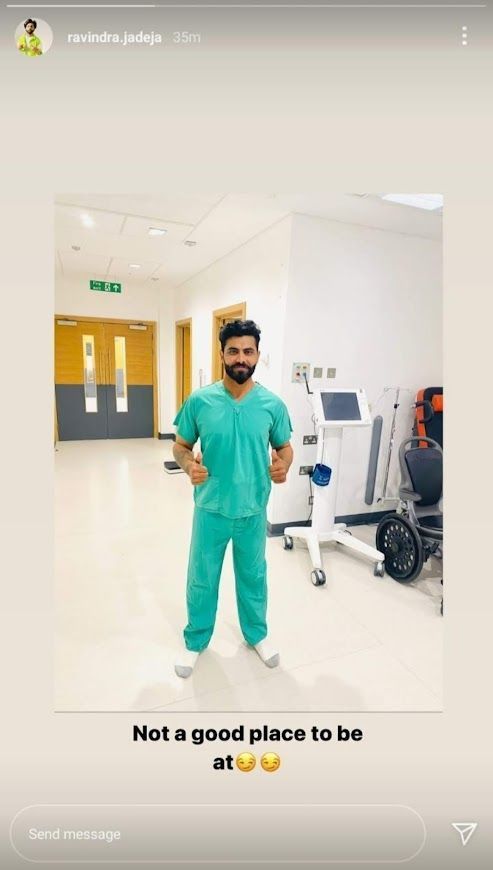 Ravindra Jadeja posted his via an Instagram Story from the hospital