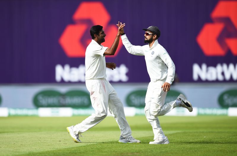 Ravichandran Ashwin (left) and Virat Kohli celebrate a wicket during the 2018 tour of England (Pic credit: Getty Images)