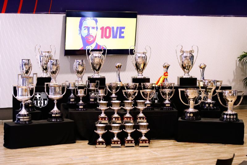 The collection of trophies Lionel Messi secured at Barcelona