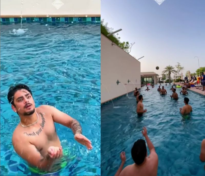 Mumbai Indians players indulge in a game of pool volleyball (Pic: @mumbaiindians instagram)